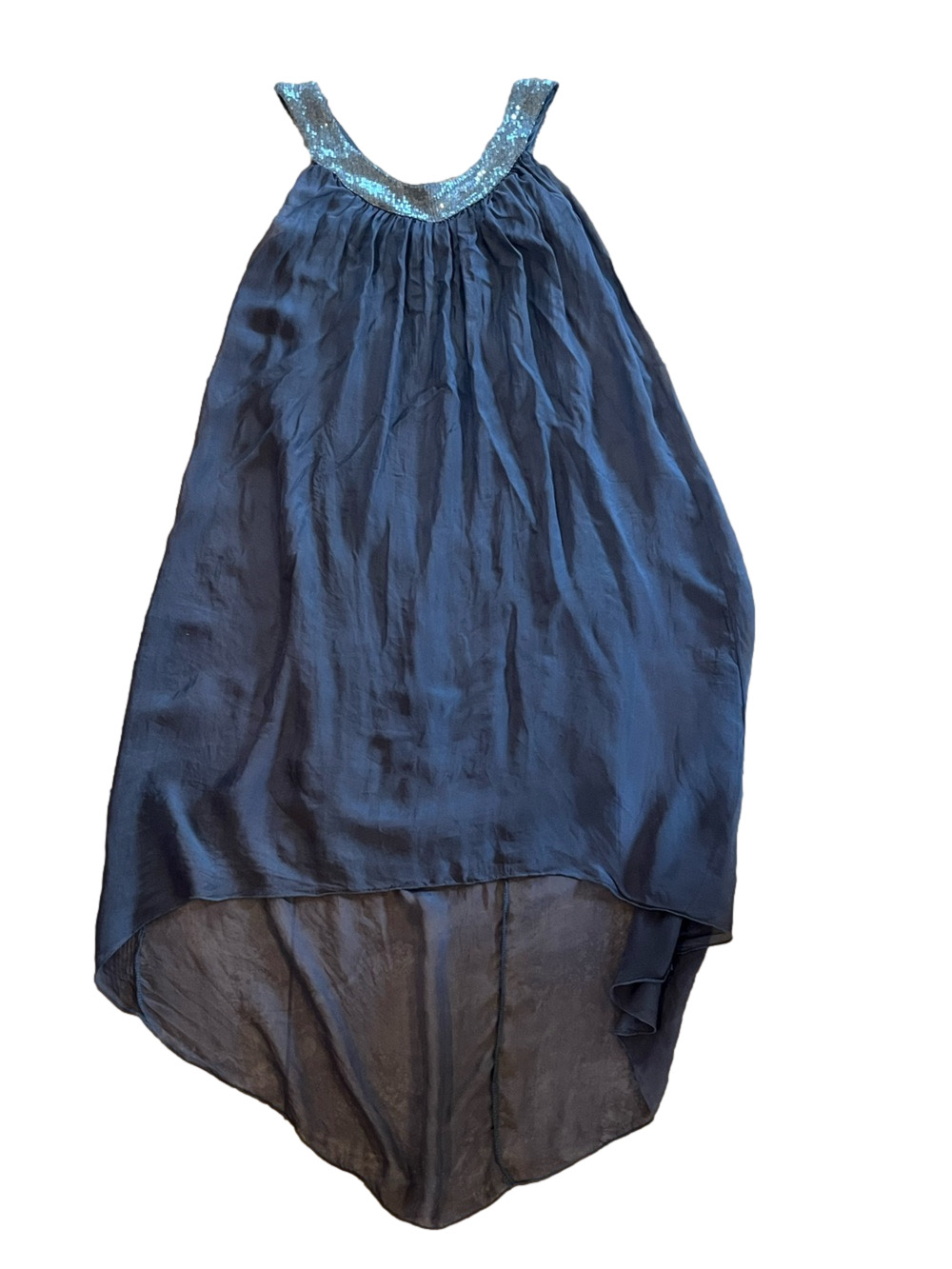 Tendenze Italy 100% Silk Draped Halter Top Sequin Collar Navy M
